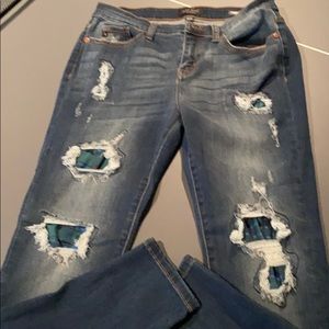 Judy Blue Blue Plaid Distressed Jeans